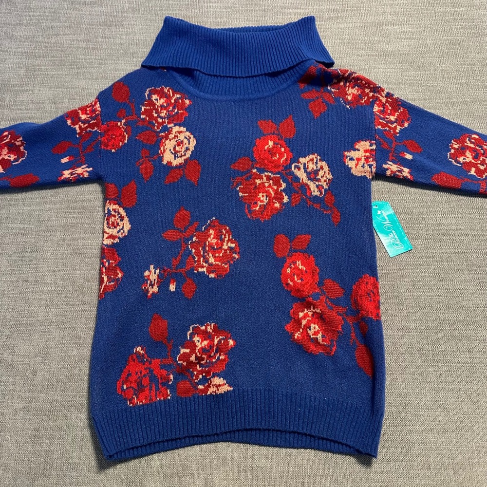 The Pioneer Woman Sweater Women M Blue NWT Floral Cowl Neck Bell Sleeve Rose